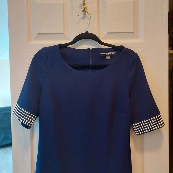 Karl Lagerfeld Navy Dress with pearl detail Sleeves - Picture 3 of 7
